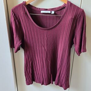 BOSS Hugo Boss Ribbed Knit Top – Burgundy/Wine – Short Sleeve – Small